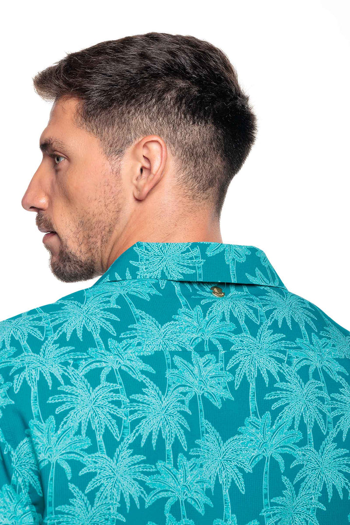 Men's Safari Camp Shirt | Tahitian Teal Swaying Palms