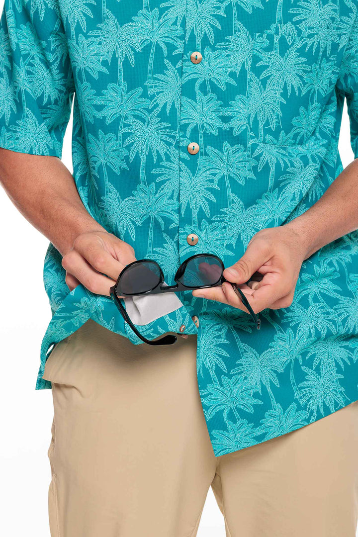 Men's Safari Camp Shirt | Tahitian Teal Swaying Palms