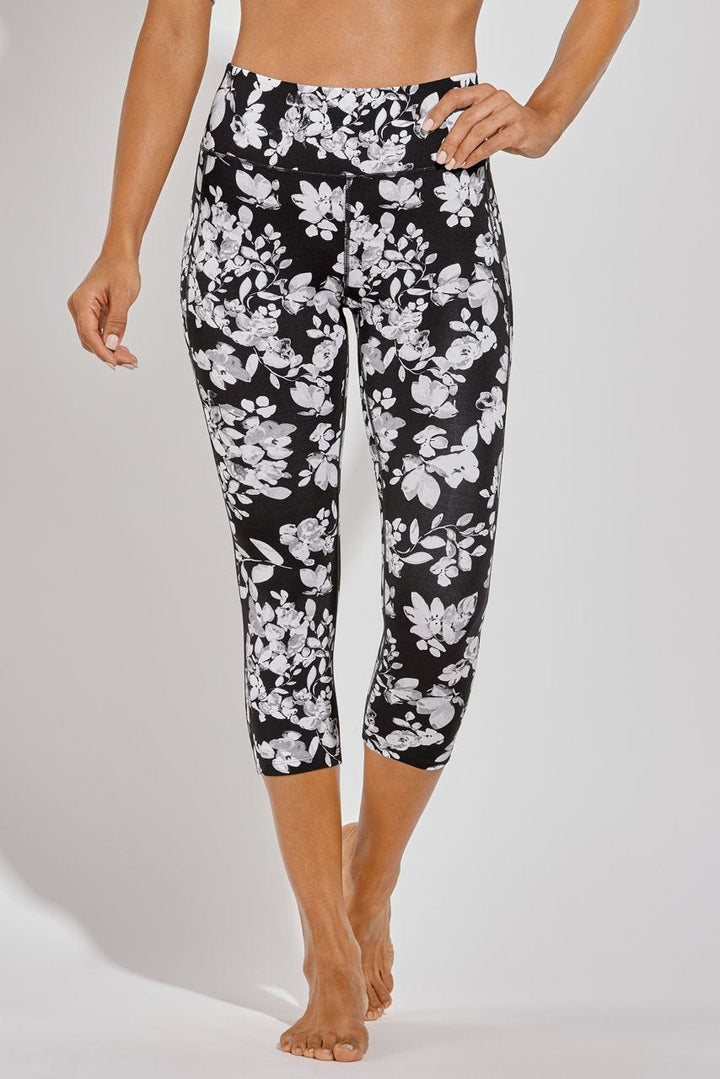 Women's High-Rise Asana Yoga Capris | Black Dynamic Floral