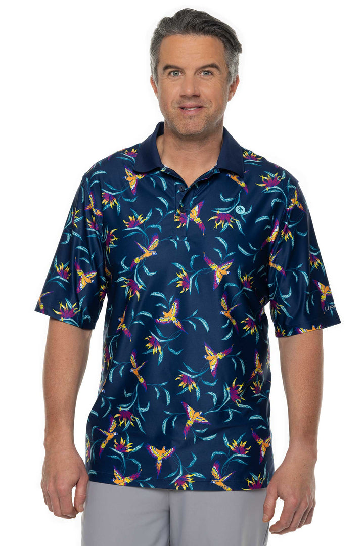 Men's Erodym Short Sleeve Golf Polo | Navy Birds of Paradise