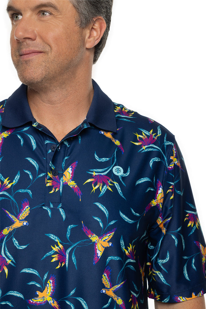 Men's Erodym Short Sleeve Golf Polo | Navy Birds of Paradise