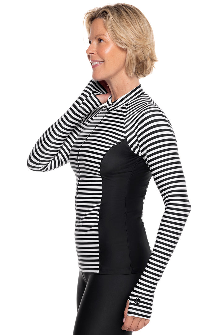 Women's Escalante Zip Rash Guard | White/Black Stripe