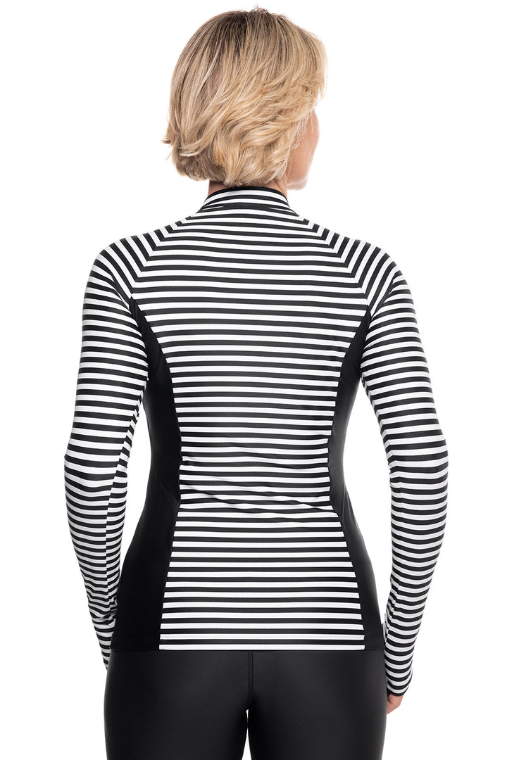 Women's Escalante Zip Rash Guard | White/Black Stripe