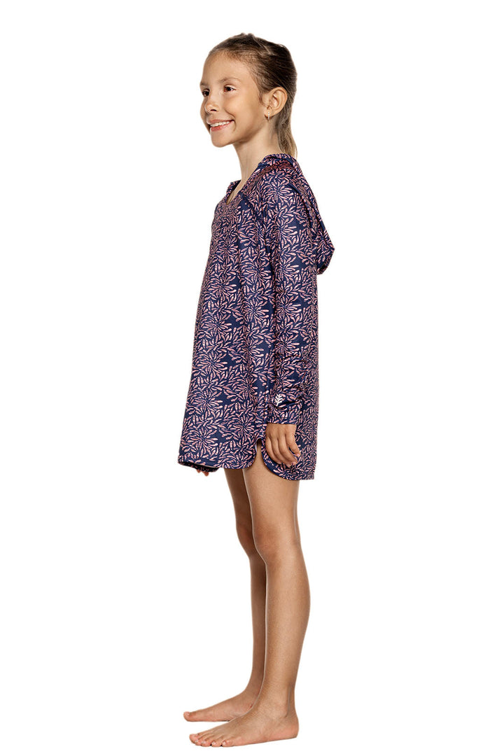 Girl's Seacoast Swim Cover-Up Dress | Peachy Pink Etched Flowers