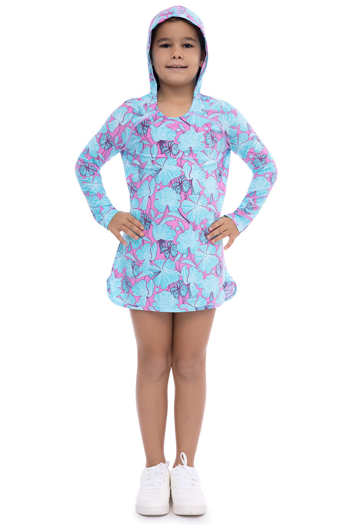 Girl's Seacoast Swim Cover-Up Dress | Tropical Orchid Botanical Floral