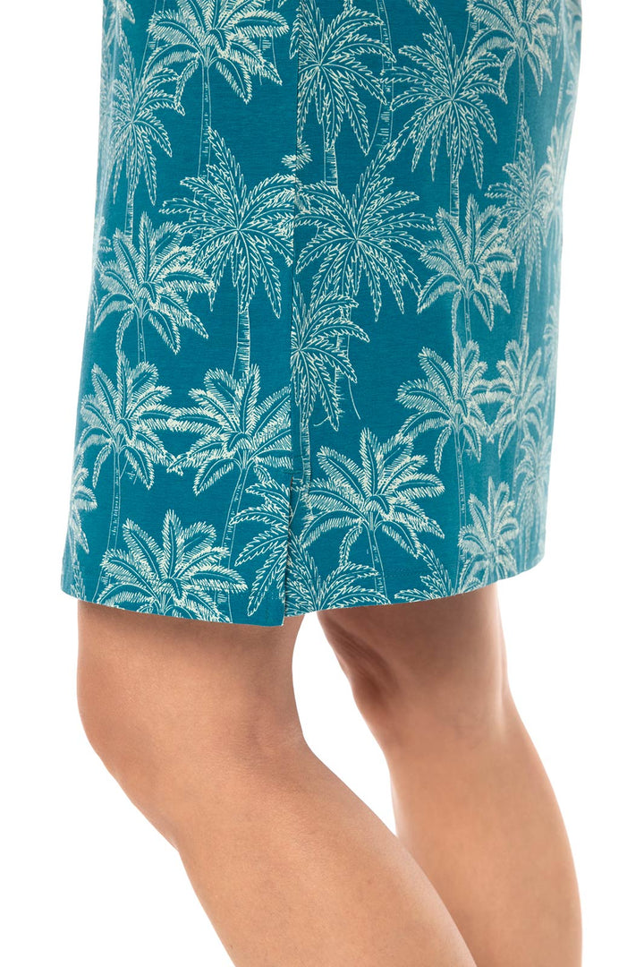 Women's Oceanside Tank Dress | Tahitian Teal Swaying Palms