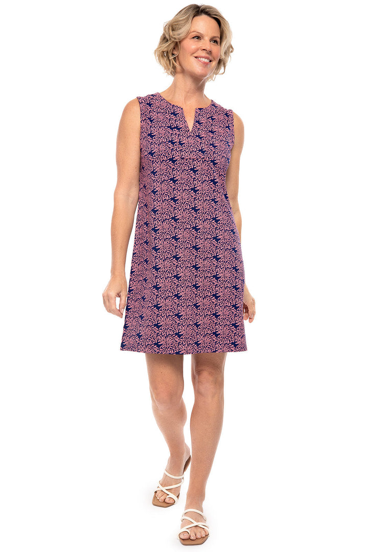 Women's Oceanside Tank Dress | Peachy Pink Etched Flowers