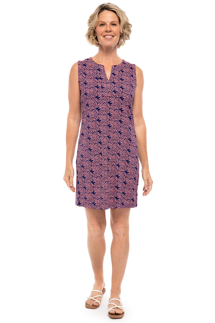 Women's Oceanside Tank Dress | Peachy Pink Etched Flowers