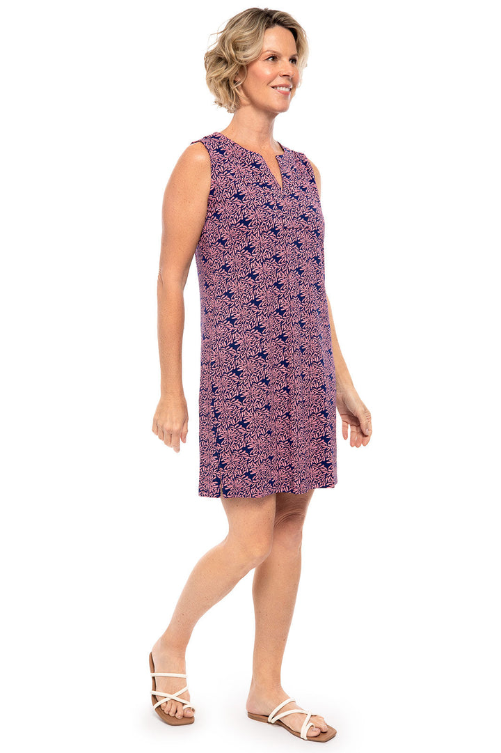 Women's Oceanside Tank Dress | Peachy Pink Etched Flowers