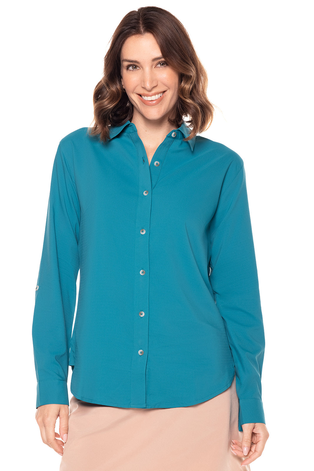 Button Women's Abstract Shirt 2024 Turquoise Bay