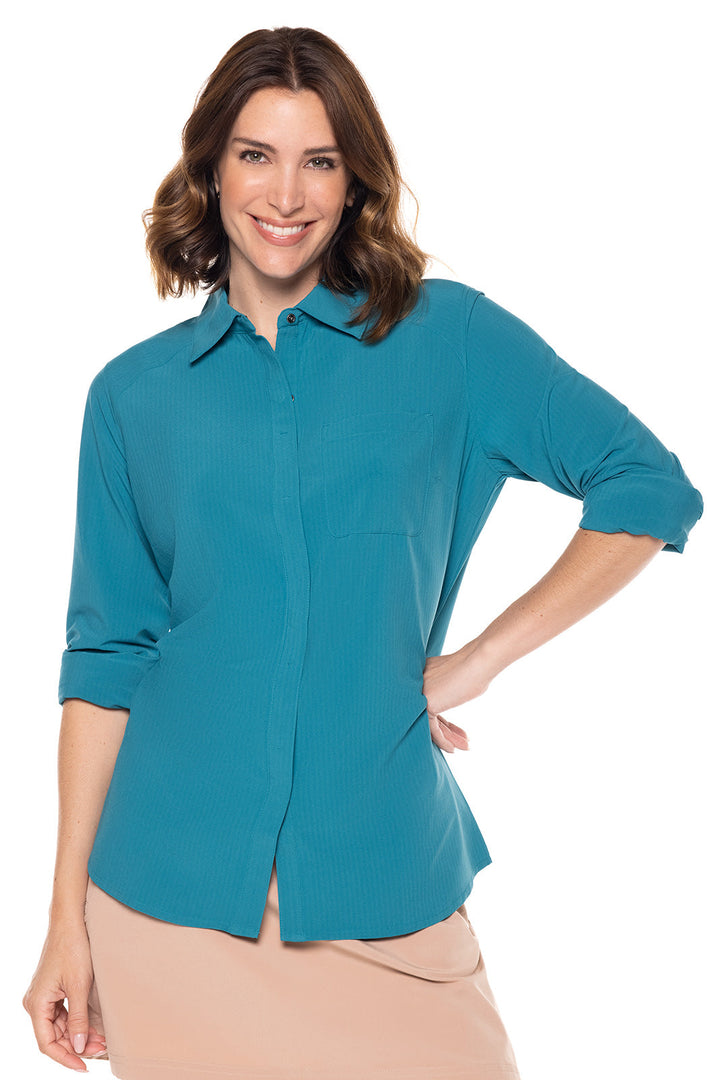 Women's Amara Smart Shirt | Tahitian Teal Shadow Stripe