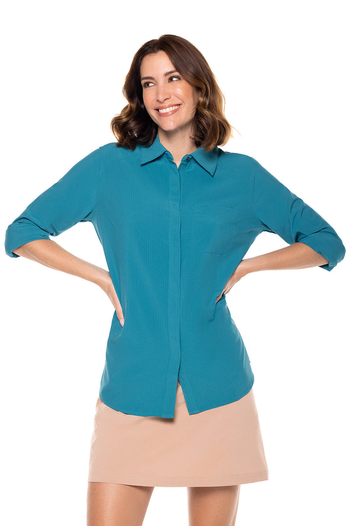 Women's Amara Smart Shirt | Tahitian Teal Shadow Stripe