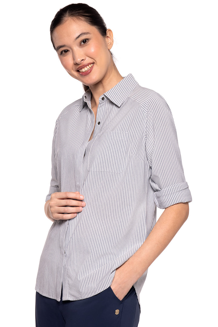 Women's Amara Smart Shirt | White/Navy Stripe