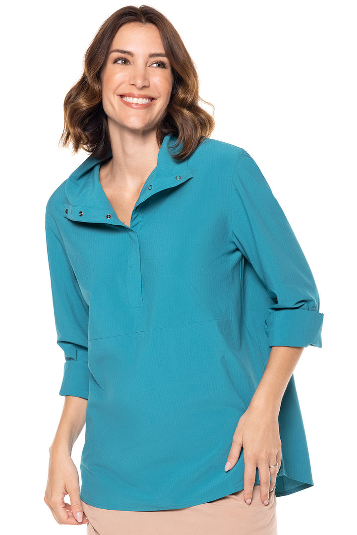 Women's Catona Funnel Neck Tunic Top | Tahitian Teal Shadow Stripe