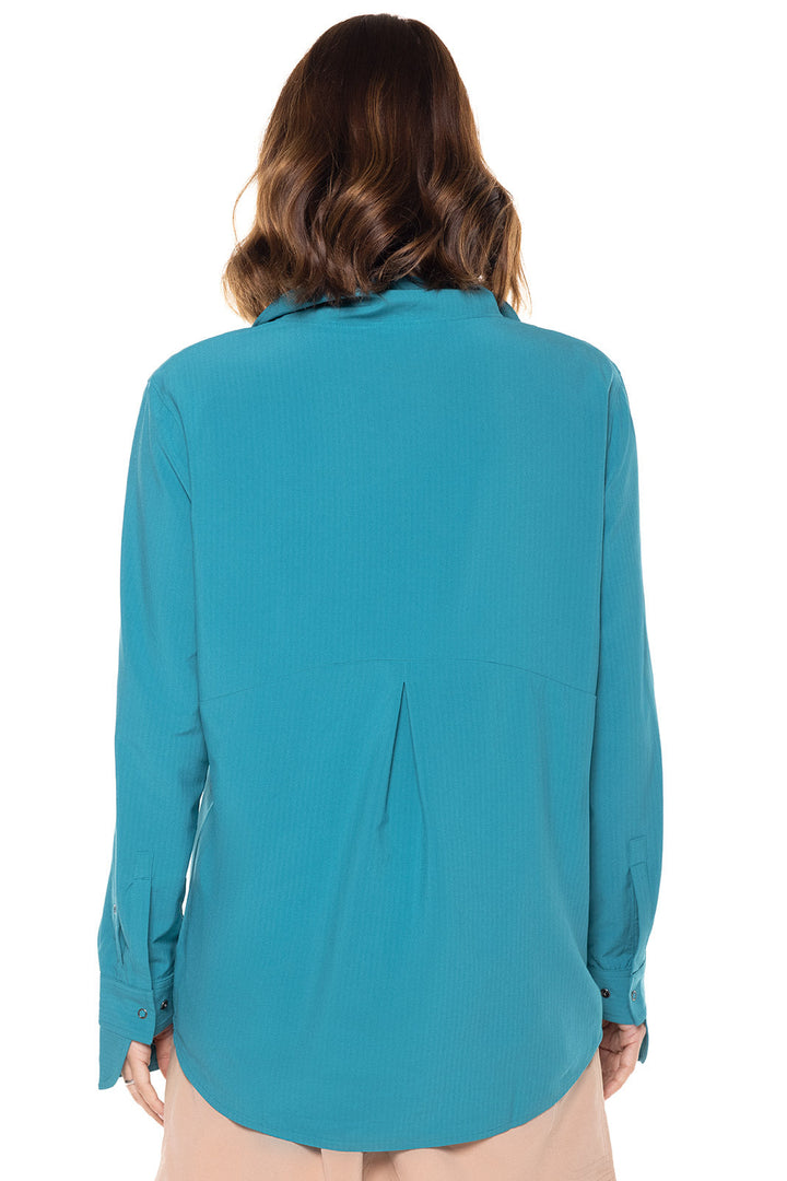 Women's Catona Funnel Neck Tunic Top | Tahitian Teal Shadow Stripe