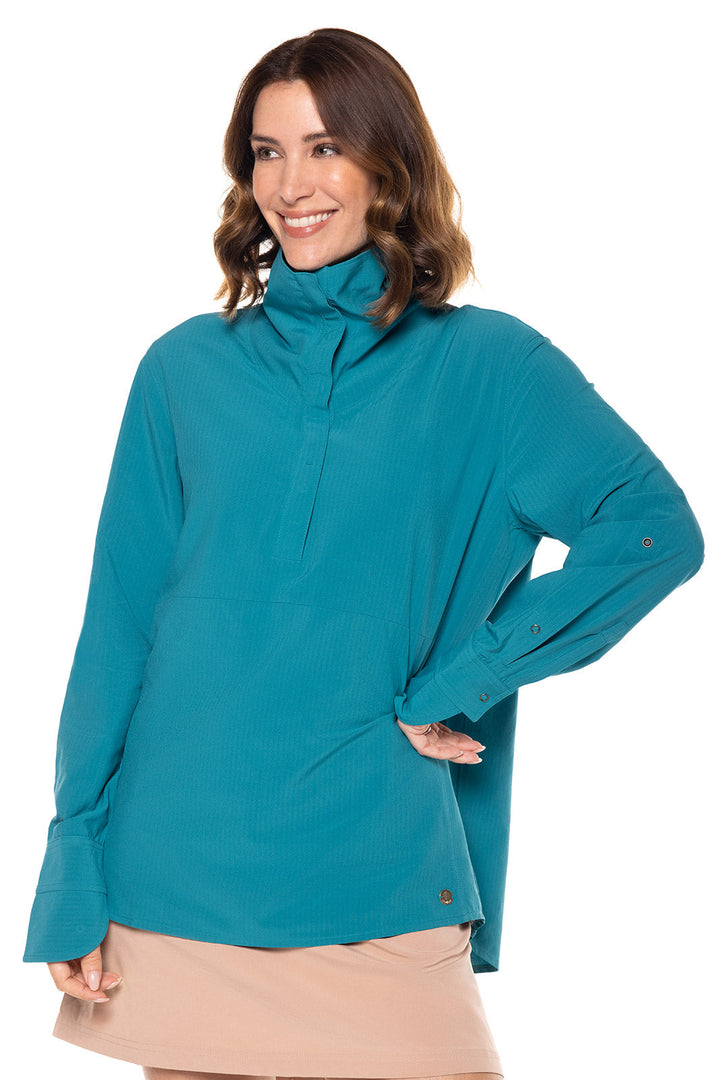 Women's Catona Funnel Neck Tunic Top | Tahitian Teal Shadow Stripe