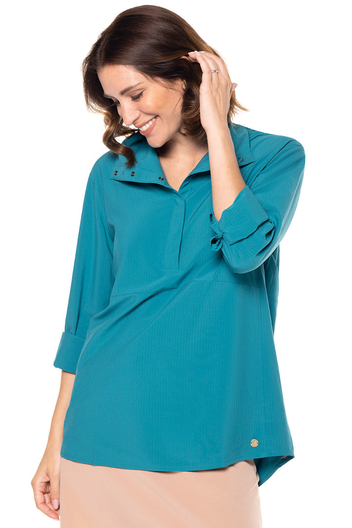 Women's Catona Funnel Neck Tunic Top | Tahitian Teal Shadow Stripe