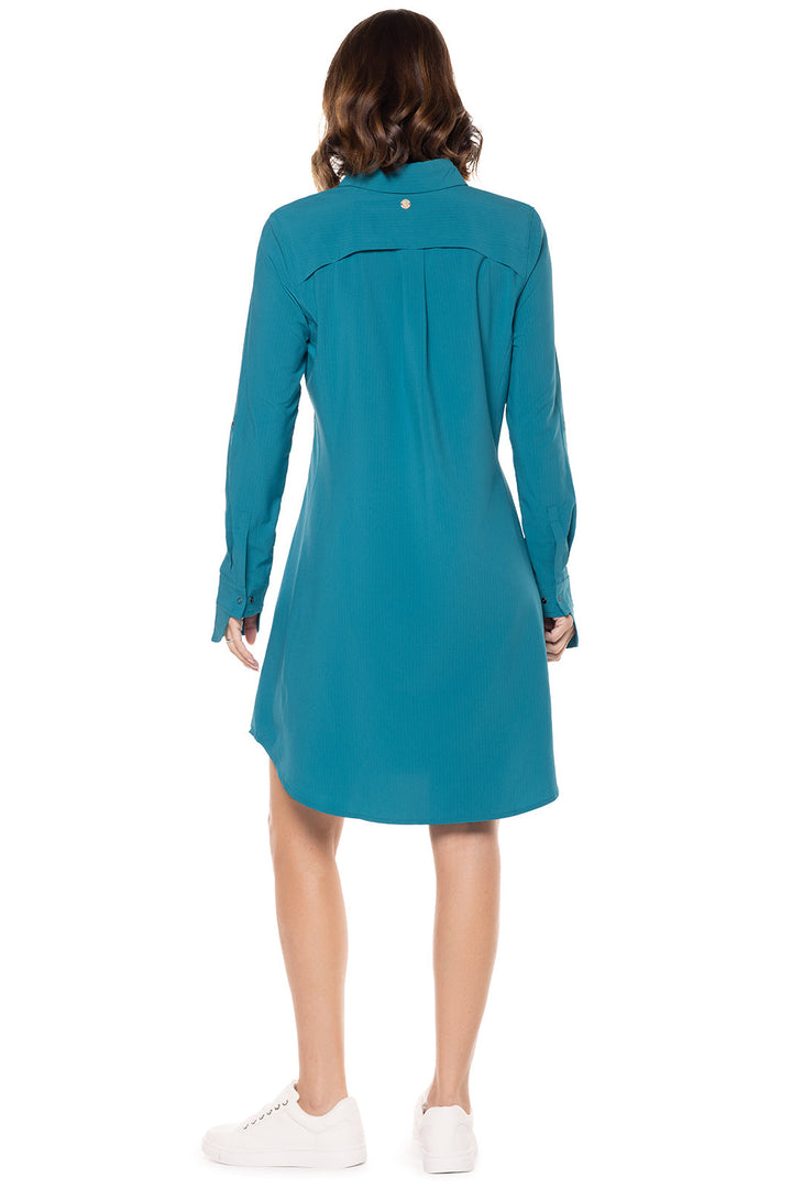 Women's Malta Travel Shirt Dress | Tahitian Teal Shadow Stripe