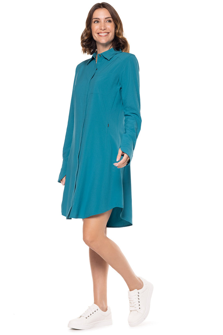 Women's Malta Travel Shirt Dress | Tahitian Teal Shadow Stripe