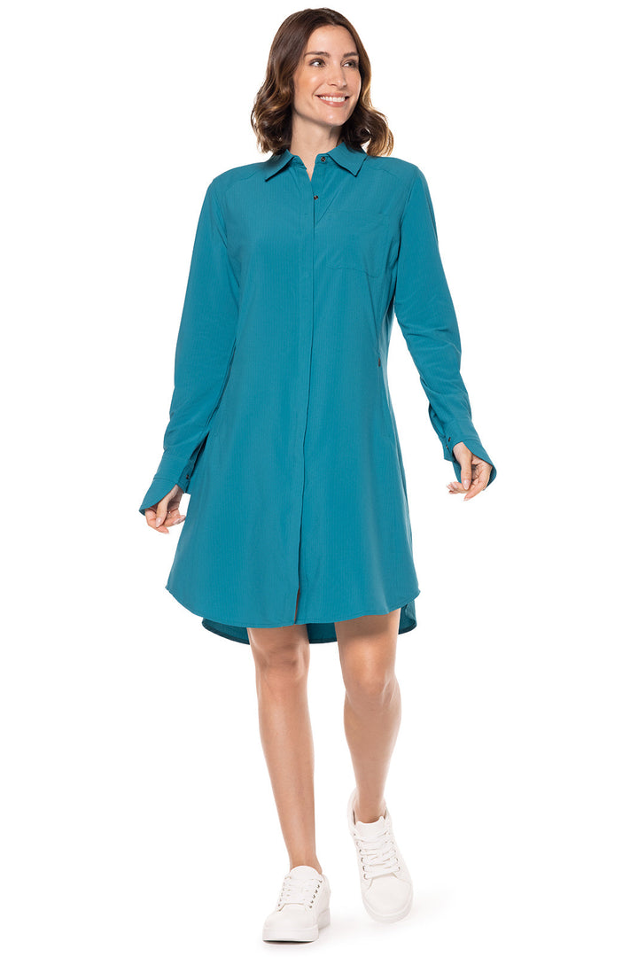 Women's Malta Travel Shirt Dress | Tahitian Teal Shadow Stripe