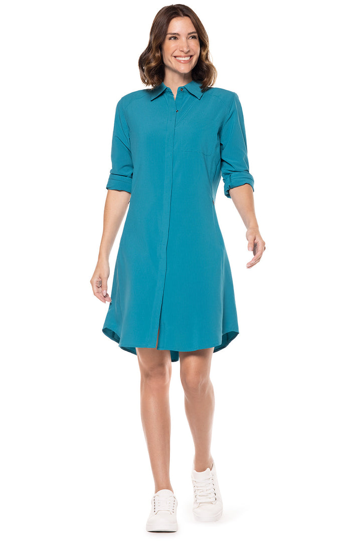 Women's Malta Travel Shirt Dress | Tahitian Teal Shadow Stripe