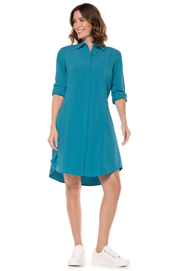 Women's Malta Travel Shirt Dress | Tahitian Teal Shadow Stripe