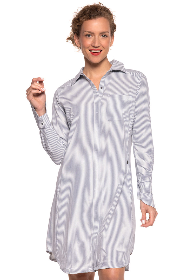 Women's Malta Travel Shirt Dress | White/Navy Stripe