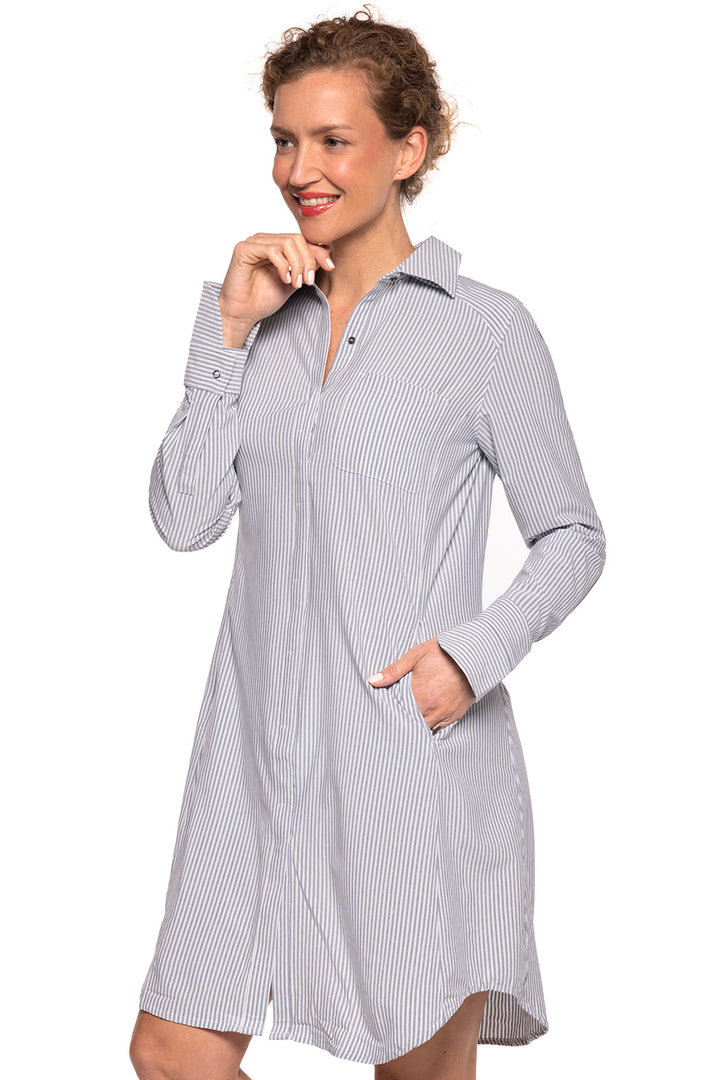 Women's Malta Travel Shirt Dress | White/Navy Stripe