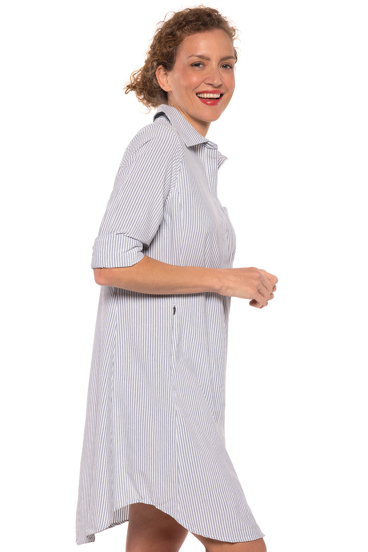 Women's Malta Travel Shirt Dress | White/Navy Stripe