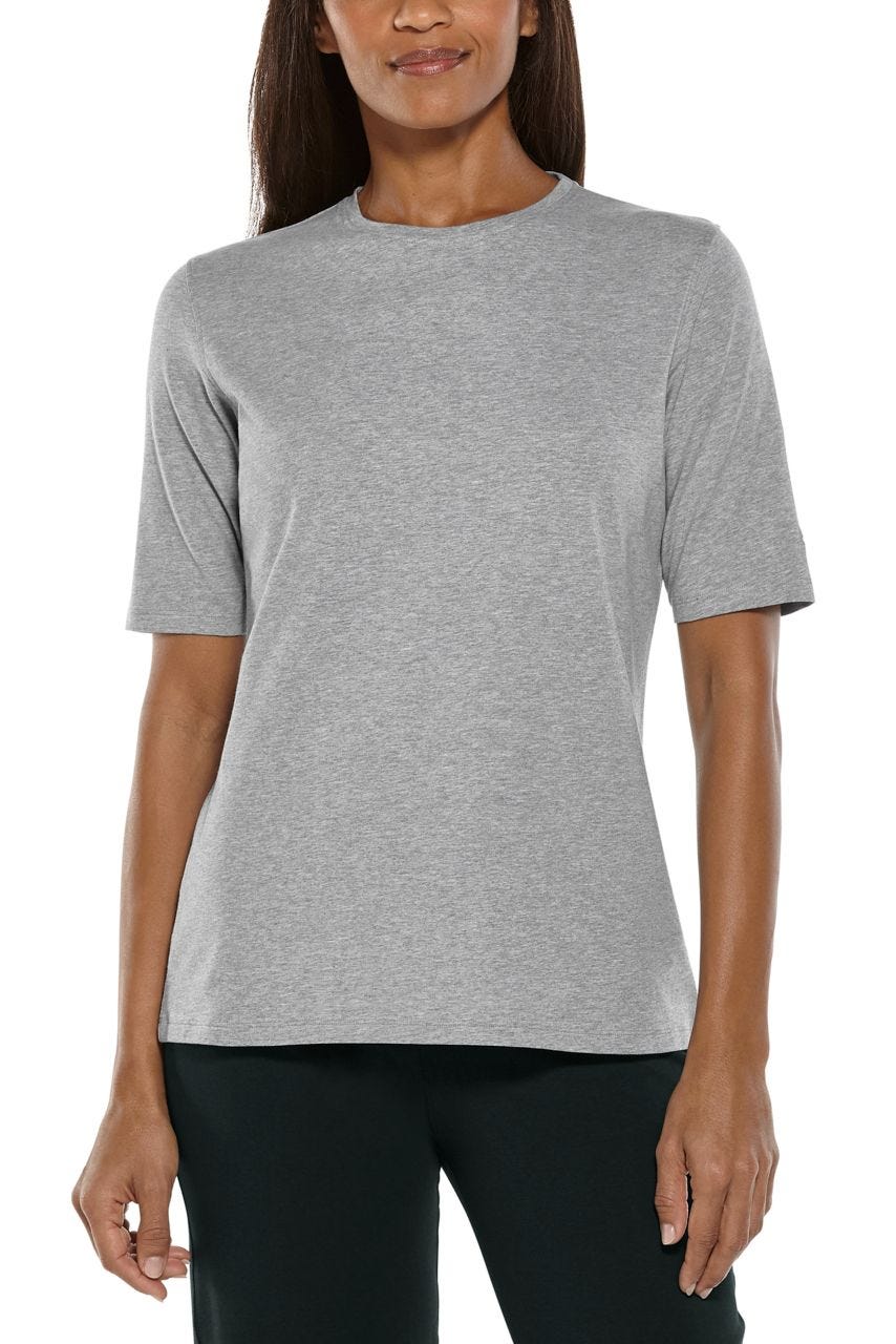 Coolibar Women's Morada Everyday Long Sleeve T-Shirt UPF 50+, White/Navy Stripe / XL