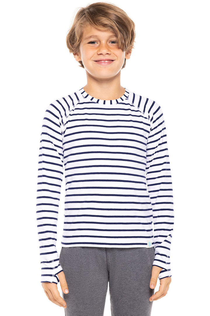 Kid's LumaLeo Long Sleeve T-Shirt | White/Navy Stripe