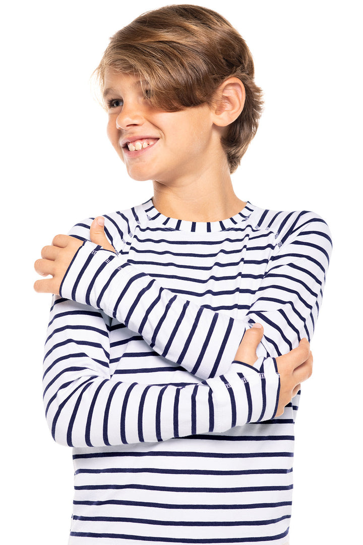 Kid's LumaLeo Long Sleeve T-Shirt | White/Navy Stripe