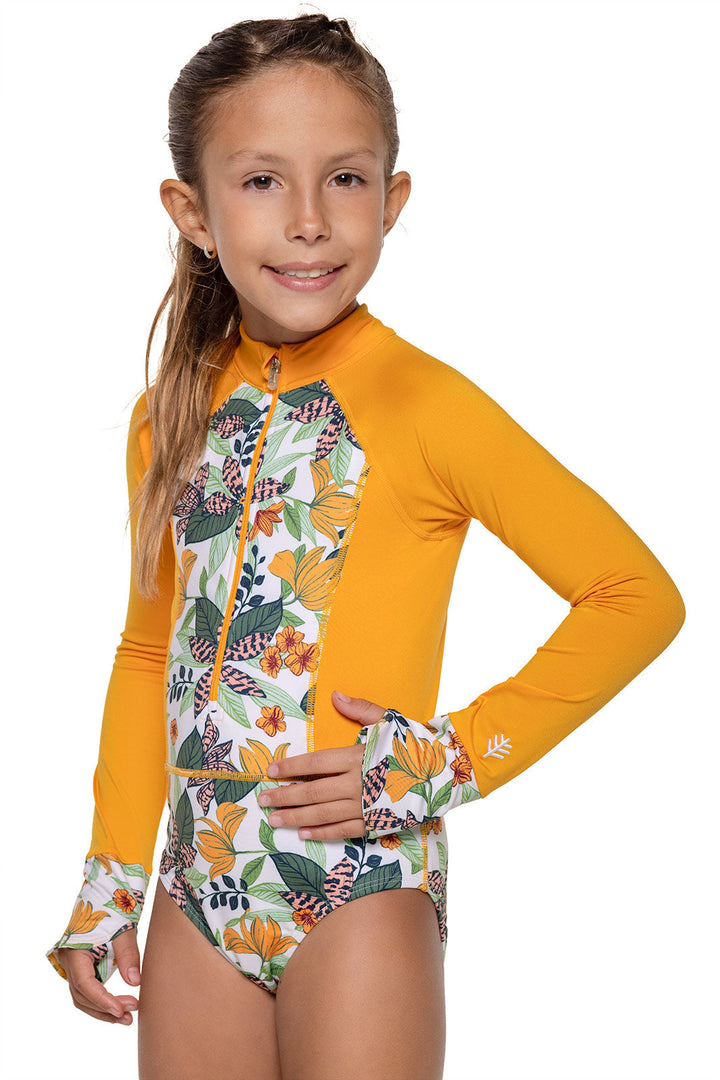 Girl's Koko Long Sleeve Swimsuit | Apricot Crush Floral Paradise