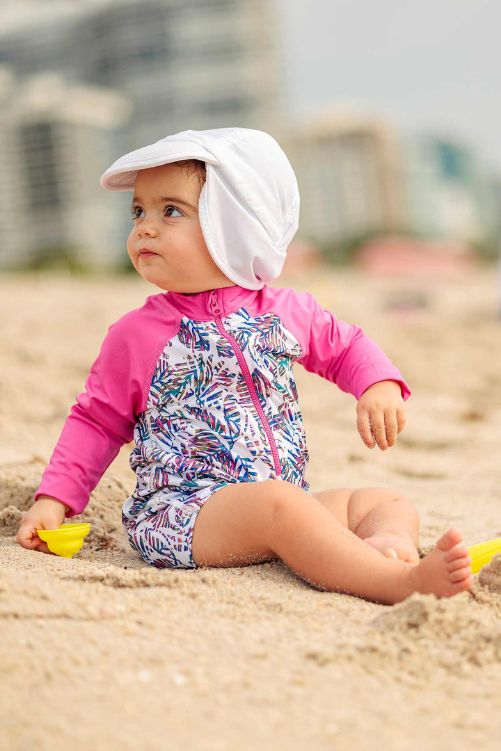 Baby Kohala Neck-to-Knee Swimsuit | Magnolia Pink Beach Leaves