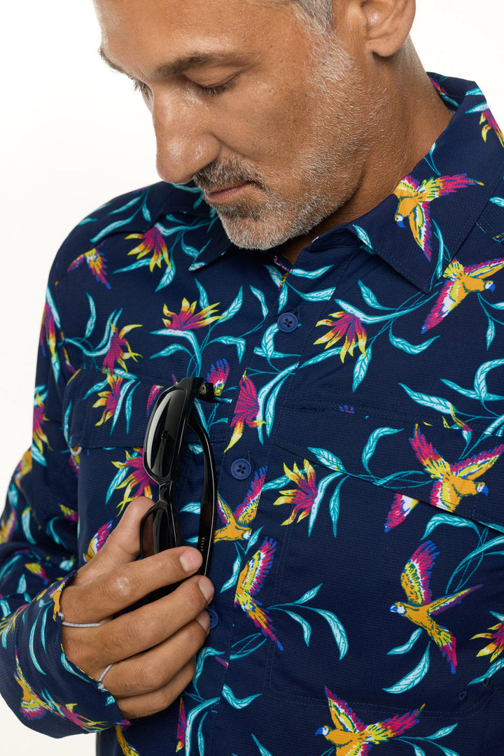 Men's Nassau Fishing Shirt | Navy Birds of Paradise