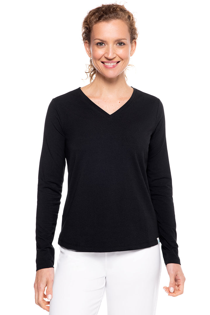 Women's Morada Everyday Long Sleeve V-Neck T-Shirt | Black