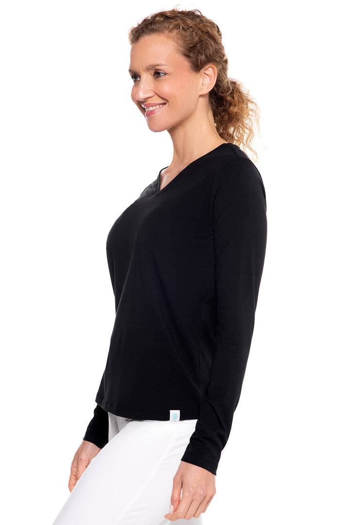 Women's Morada Everyday Long Sleeve V-Neck T-Shirt | Black