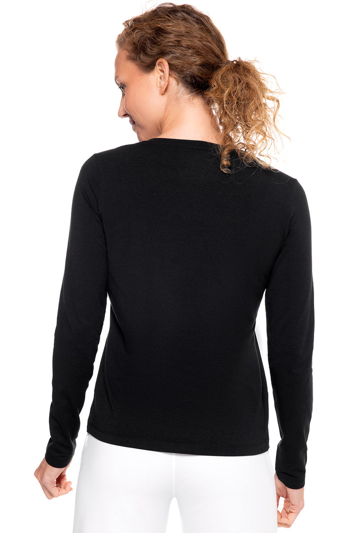 Women's Morada Everyday Long Sleeve V-Neck T-Shirt | Black