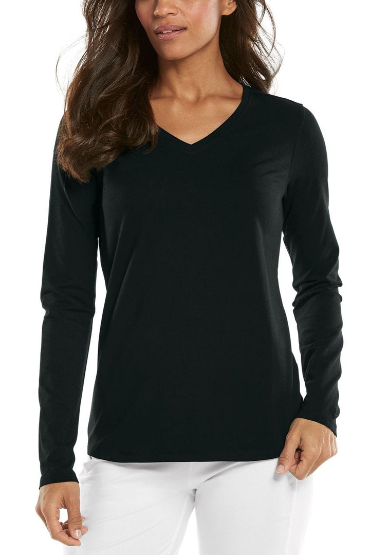 Women's Morada Everyday Long Sleeve V-Neck T-Shirt | Black