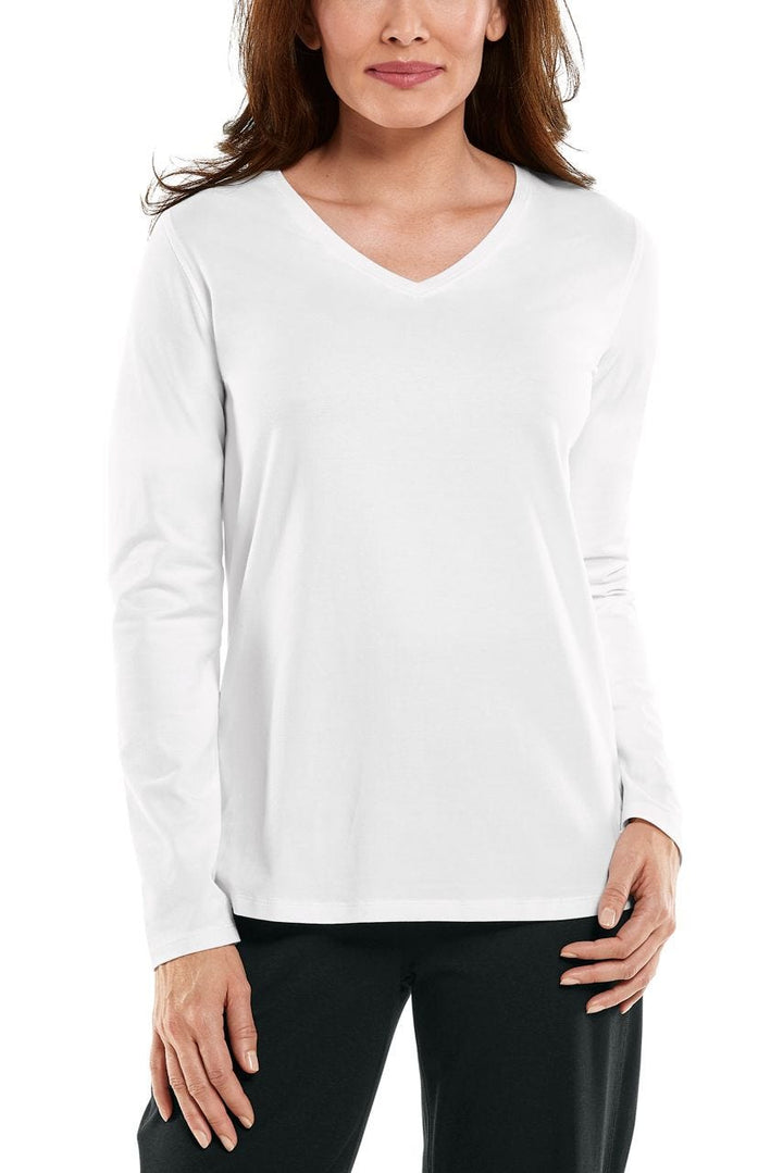 Women's Morada Everyday Long Sleeve V-Neck T-Shirt | White