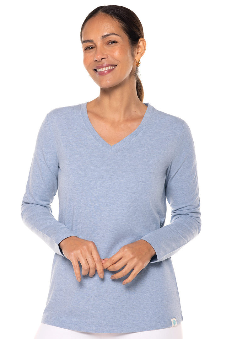 Women's Morada Everyday Long Sleeve V-Neck T-Shirt | Light Blue Heather