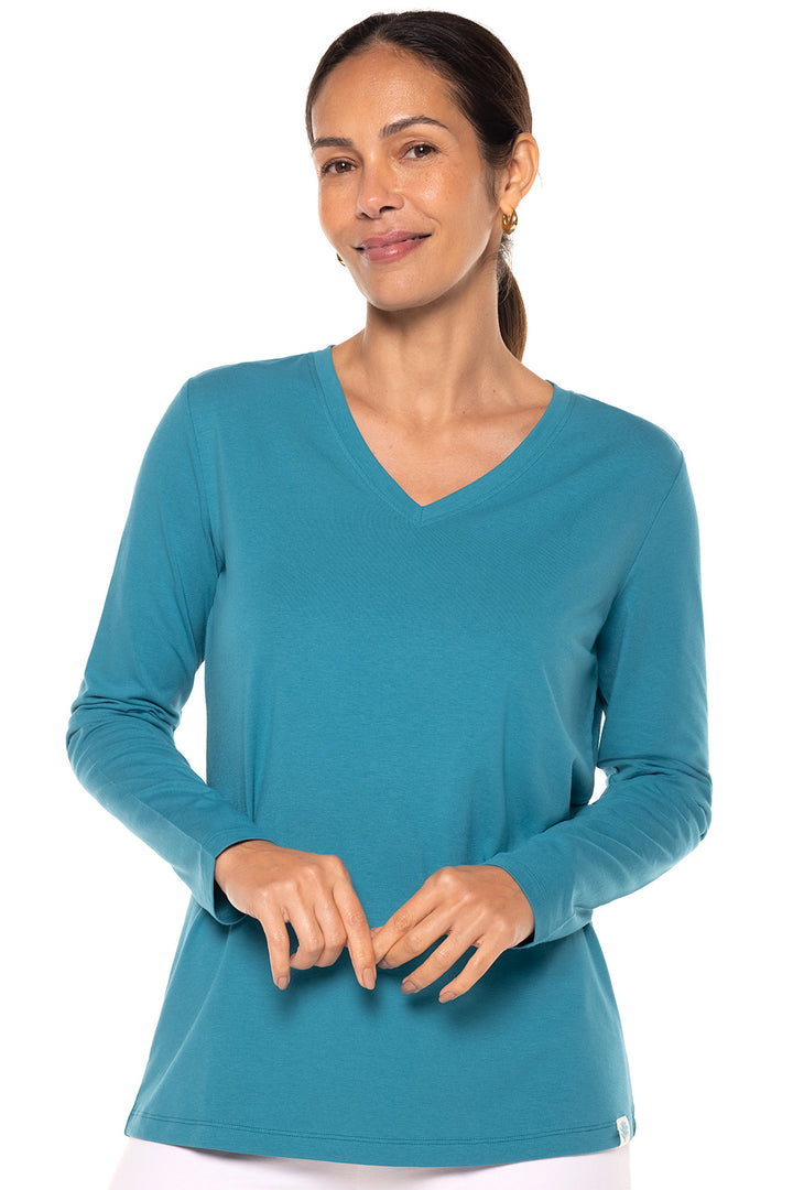 Women's Morada Everyday Long Sleeve V-Neck T-Shirt | Light Blue Heather