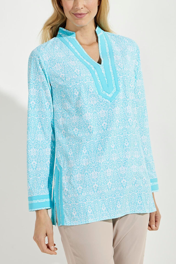 Women's Sampika Tunic Top | Bay Aqua Coastal Ikat