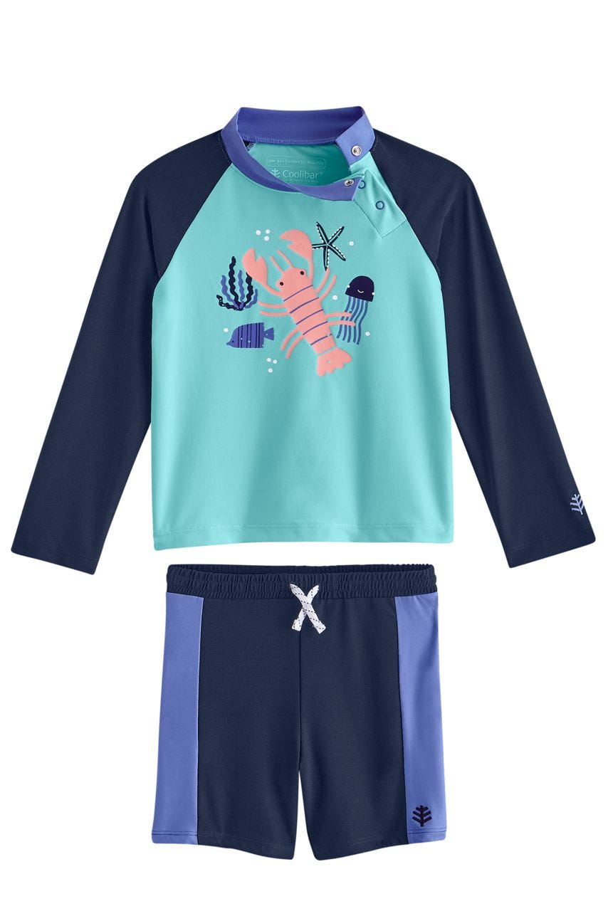 Baby Wave Rash Guard Set | Coastal Blue Baby Lobster