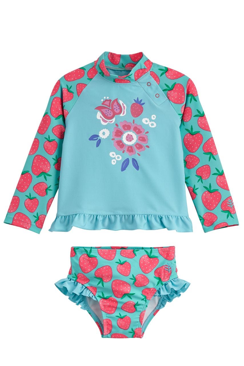 Baby Guppy Ruffle Rash Guard Set | Coastal Blue Floral Bouquet