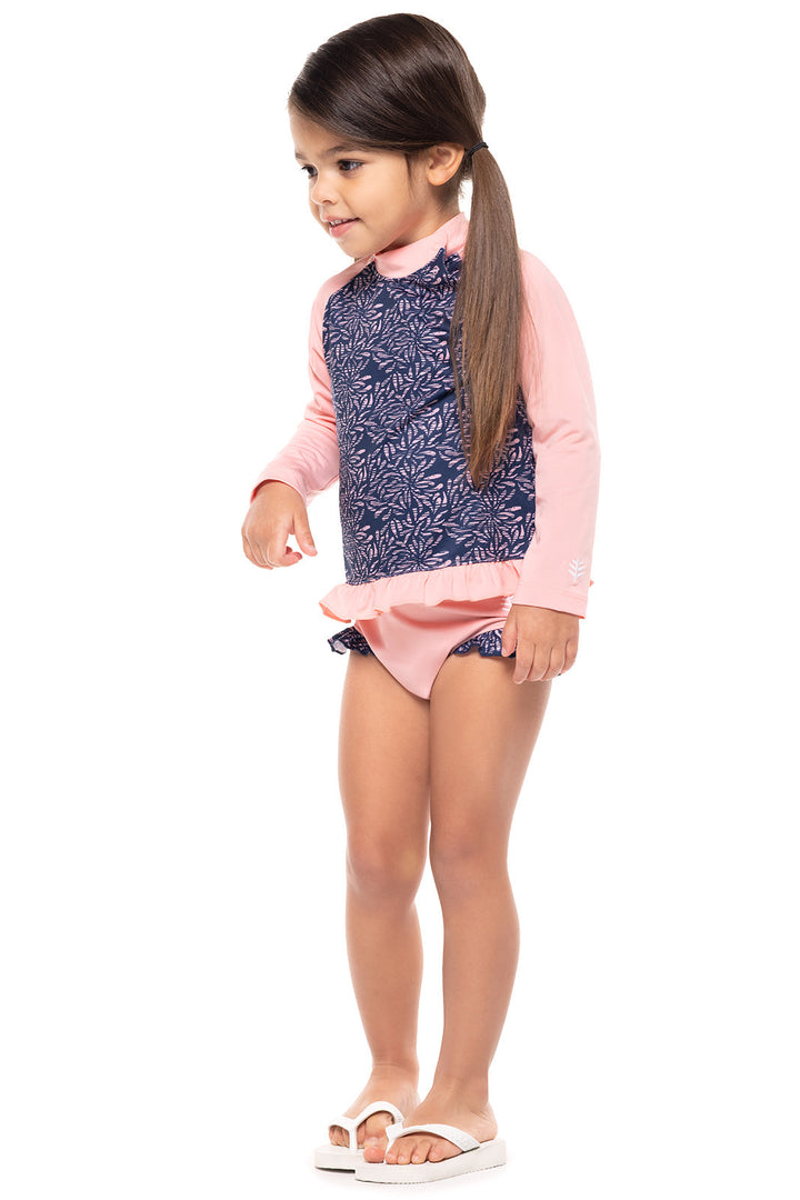 Baby Guppy Ruffle Rash Guard Set | Peachy Pink Etched Flowers