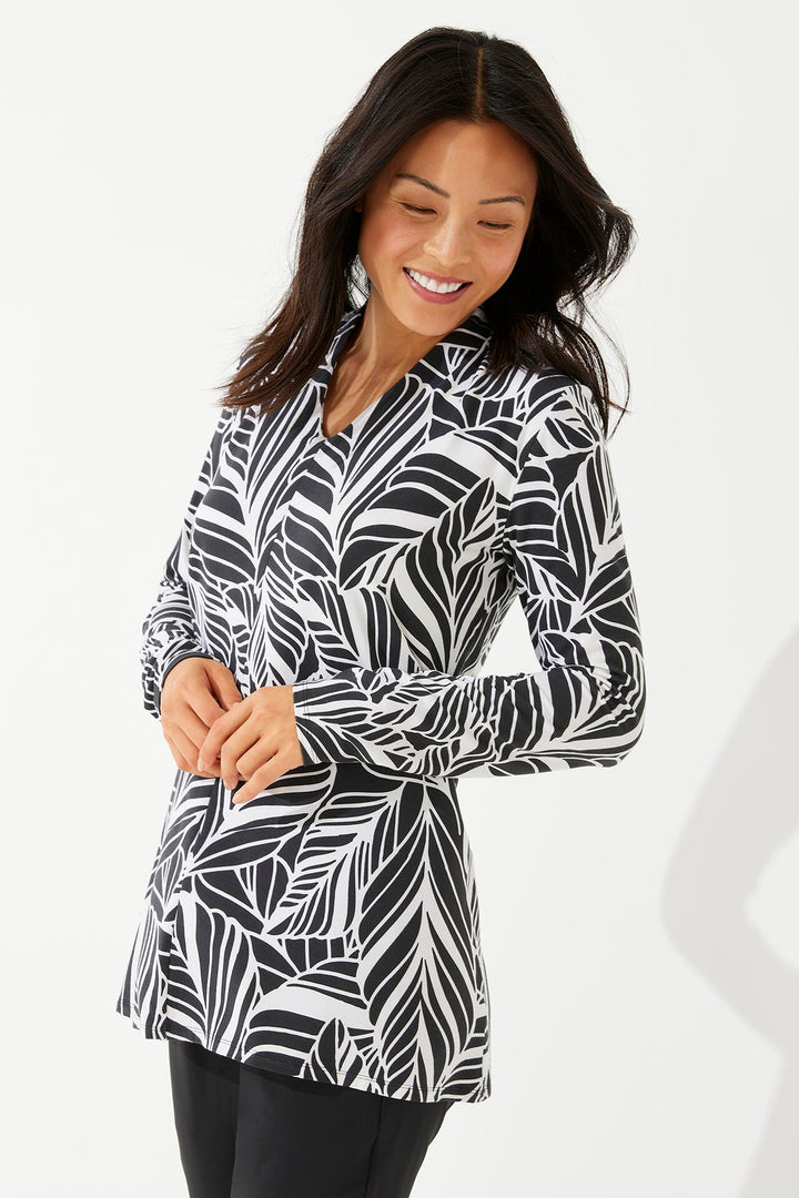 Women's Thera Tunic Top | Black/White Coconut Palm