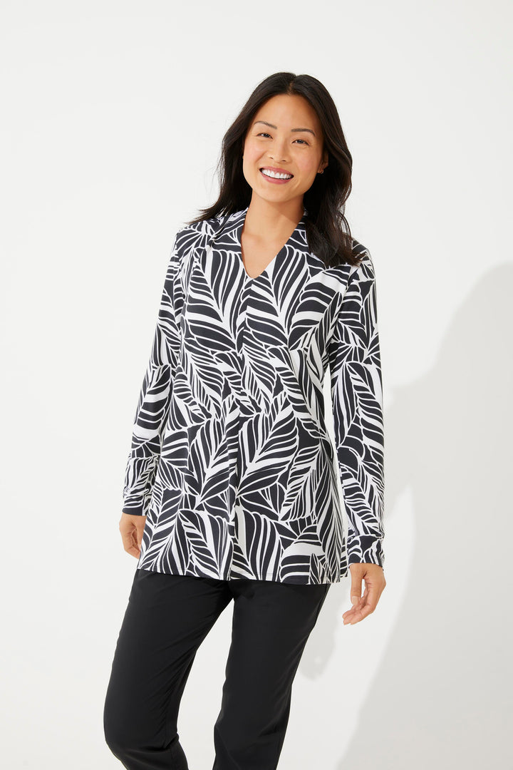 Women's Thera Tunic Top | Black/White Coconut Palm