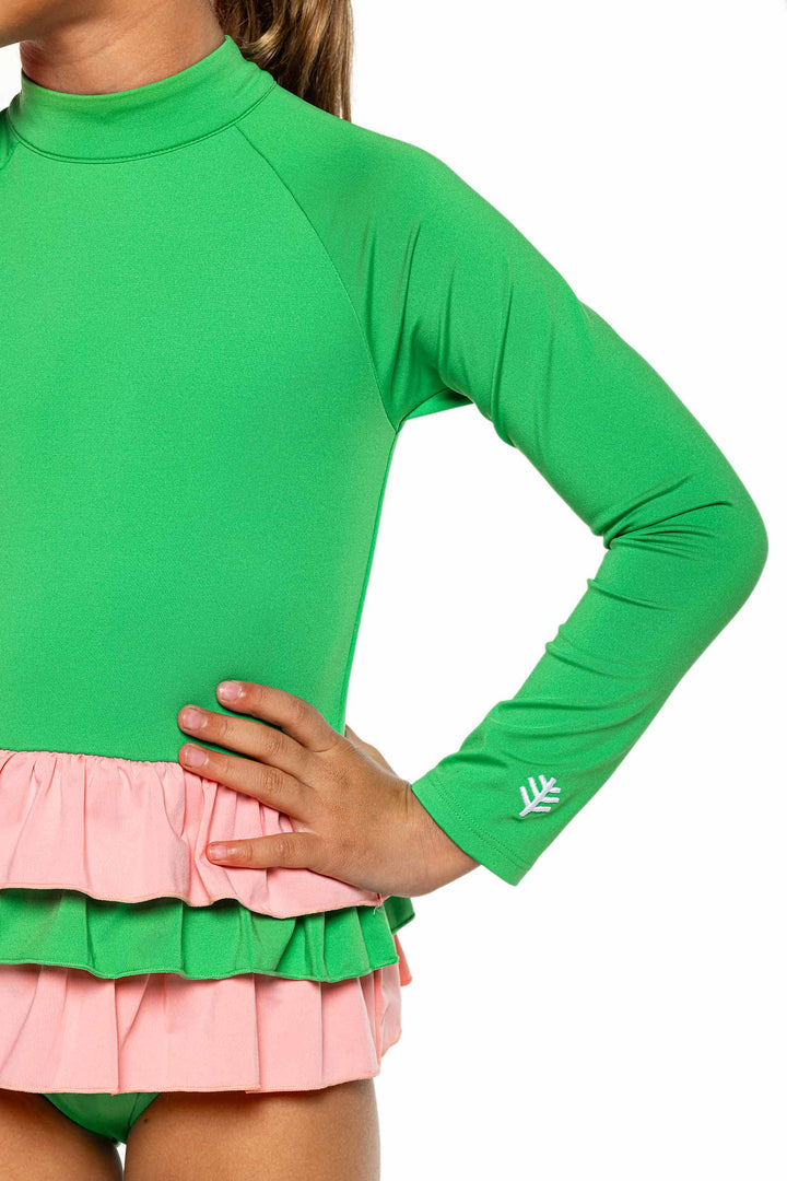 Girl's Kailani Long Sleeve Swimsuit | Green Colorblock