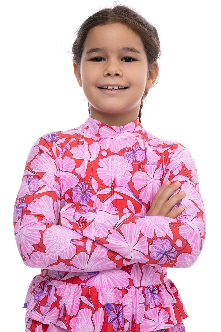 Girl's Kailani Long Sleeve Swimsuit | Radiant Red Botanical Floral